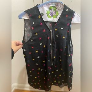The Kooples half zip multi colored stars silky sleeveless blouse!